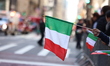 Italian-Americans hold and wave Italian flags on 5th Avenue during the 79th Columbus Day P...