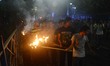 Students Jadavpur University  holding torch and shouting slogans during the torch light pr...