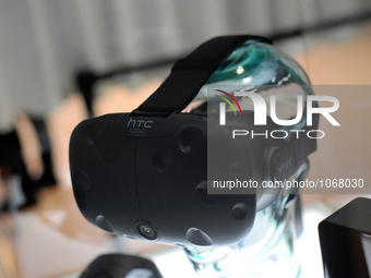 The new HTC Vive, virtual 360 degree glasses, exhibited, during the second day of Mobile World Congress 2016 in Barcelona, 23rd of February,...