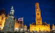The Belfort of Bruges illuminated at night in the MarktBRUGES-BELGIUM 16/09/2015 . The ma...