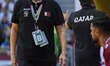 Head coach of Qatar RIVERA Valero reacts during the Preliminary Round of Asian mens handba...
