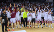 Players of Qatar celebrate after winning the Preliminary Round of Asian mens handball qual...