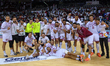 Players of Qatar celebrate after winning the Preliminary Round of Asian mens handball qual...
