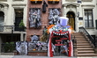 Political motivated Halloween decorations cover the entrance and exterior of a Murray Hill...