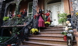 Halloween decorations cover the doorway and staircase of a Gramercy Park townhouse in New...