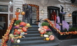 Halloween decorations cover the doorway and staircase of a Carnegie Hill townhouse in New...