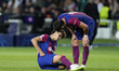 Joao Felix second striker of Barcelona and Portugal lies injured on the pitch during the U...