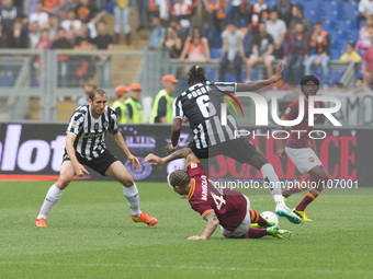 Pogba and Nangolan during the Serie A match between AS Roma and FC Juventus on May 11, 2014, at Rome's Olympic Stadium. (