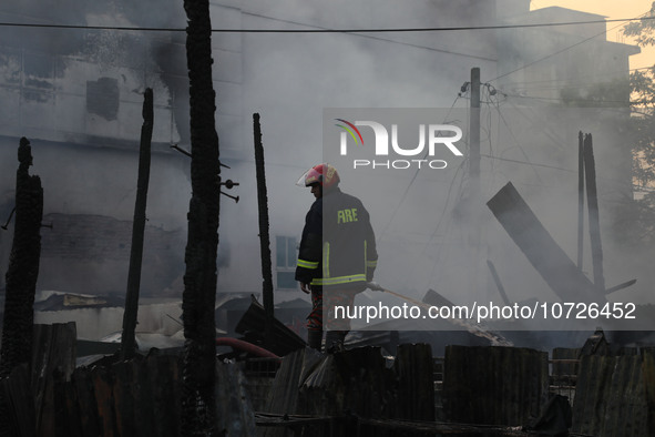 Fire service personnel from Bangladesh are currently extinguishing a fire in Baburhat, Narsingdi, Bangladesh, on October 30, 2023. This area...