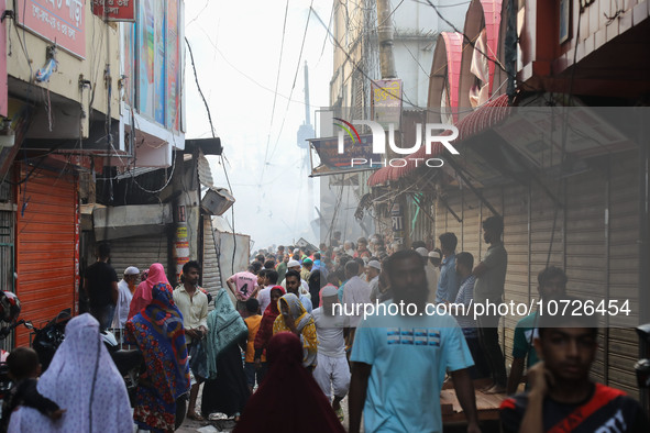 Traders are arriving to assess their losses following a fire that broke out in Baburhat, Narsingdi, Bangladesh, on October 30, 2023. This lo...