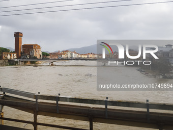 A general view of houses and roads submerged due flood damage in Toscana on November 04, 2023 in Pisa, Italy (