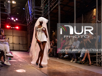 A model wears a creation from the Helo Rocha collection during Sao Paulo Fashion Week, on November 8, 2023. (