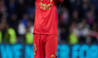 Andriy Lunin of Real Madrid CF thanks supporters for standing during the UEFA Champions Le...