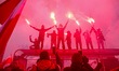 Participants light flares during 'The Independence March' organized by far right supporter...