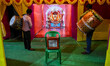 An idol of Goddess Kali as seen during Kali puja festival in Kolkata , India , on 12 Novem...