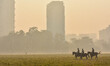 Horse mounted police as seen at a field covered with smog , in Kolkata , India , on 13 Nov...