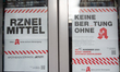 An apotheke is displaying a sign indicating that it is closing during a strike in Dortmund...