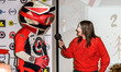 Belle Vue Mascot Chase The Ace (left) is being ''interviewed'' by Belle Vue meeting presen...