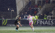 Adam Radwan of Newcastle Falcons is setting off on a solo run in the driving rain during t...