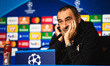 Maurizio Sarri, the coach of Lazio, is speaking during the press conference for the Champi...