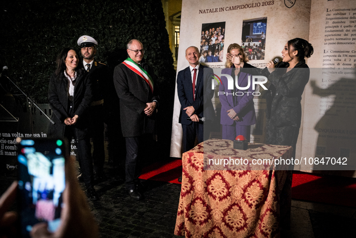 The Christmas Tree Dedicated To The Italian Constitution Was Lit In Piazza Del Campidoglio.