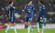 Ethan Ampadu, Pascal Struijk, and Djed Spence of Leeds United are discussing during the Sk...