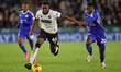 Wes Harding of Millwall and Patson Daka of Leicester City are battling for the ball during...
