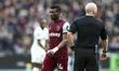 Mohammed Kudus of West Ham United is playing during the Premier League match between West...