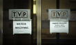 The blocked entrance to the TVP Info public broadcaster is seen  in Warsaw, Poland on 27 D...