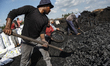 Egyptian laborers are digging up and sifting through charcoal at the charcoal factory in A...