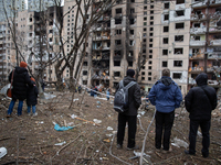 A high-rise residential building damaged by the blast wave after a Russian missile attack on January 2, 2024, in Kyiv, Ukraine. On the morni...