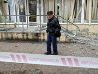 The Ukrposhta branch building is being damaged by Russian rocket fire in Kyiv, Ukraine, on January 2, 2024. (