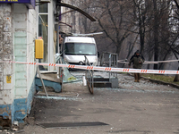 The Ukrposhta branch building is damaged by Russian rocket fire in Kyiv, Ukraine, on January 2, 2024. (