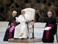 Pope Francis (C) is leading his weekly general audience in Paul VI Hall, Vatican City, on January 3, 2024. (