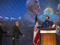 Commander Esmail Qaani of the Islamic Revolutionary Guard Corps' (IRGC) Quds Force is attending a ceremony to commemorate the anniversary of...