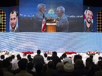 Commander Esmail Qaani of the Islamic Revolutionary Guard Corps' (IRGC) Quds Force is speaking during a ceremony commemorating the anniversa...