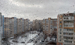 Drops of water are on the window pane in Vyshneve, Kyiv region, north-central Ukraine, on...