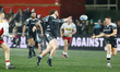 Adam Brocklebank of Newcastle Falcons is failing to take a pass from Callum Chick as anoth...