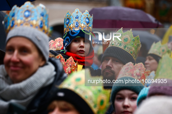 People take part in traditional procession on Three Kings Day (also called Epiphany) in Gliwice, Poland on January 6th, 2024. The Roman Cath...