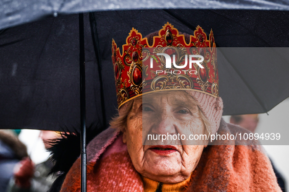 A woman takes part in traditional procession on Three Kings Day (also called Epiphany) in Gliwice, Poland on January 6th, 2024. The Roman Ca...