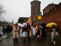 A procession is moving through the city streets during the Epiphany celebrations in Krakow, Poland, on January 6, 2024. Epiphany, celebrated...