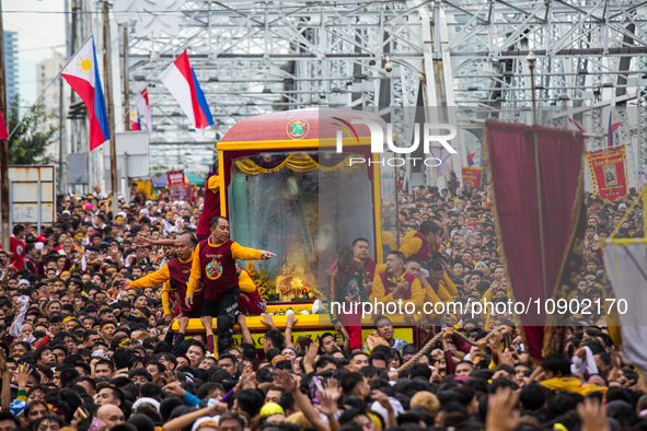 Devotees of The Holy Black Nazarene are resuming the procession in Manila, Philippines, on January 9, 2024, following a three-year pause due...
