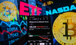 A smart phone is displaying the Wisdomtree Bitcoin Trust ETF stock on the NASDAQ market in...