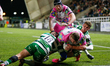 Murray McCallum of Newcastle Falcons  drives for the line to score a second half try durin...