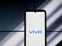 The Vivo logo is displayed on a smartphone screen in Athens, Greece, on January 19, 2024. (