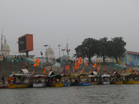A general view of the Saryu River ghat is seen as preparations are underway for the opening of the Ram temple in Ayodhya, Uttar Pradesh, Ind...