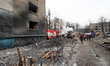 A response effort is underway in Kharkiv, Ukraine, on January 23, 2024, after a Russian mi...