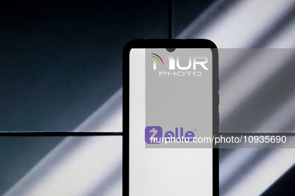 The Zelle logo is displayed on a smartphone screen in Athens, Greece, on January 24, 2024. 