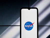 The NASA logo is being displayed on a smartphone screen in Athens, Greece, on January 24, 2024. (