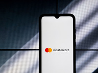 The Mastercard logo is displayed on a smartphone screen in Athens, Greece, on January 24, 2024. (